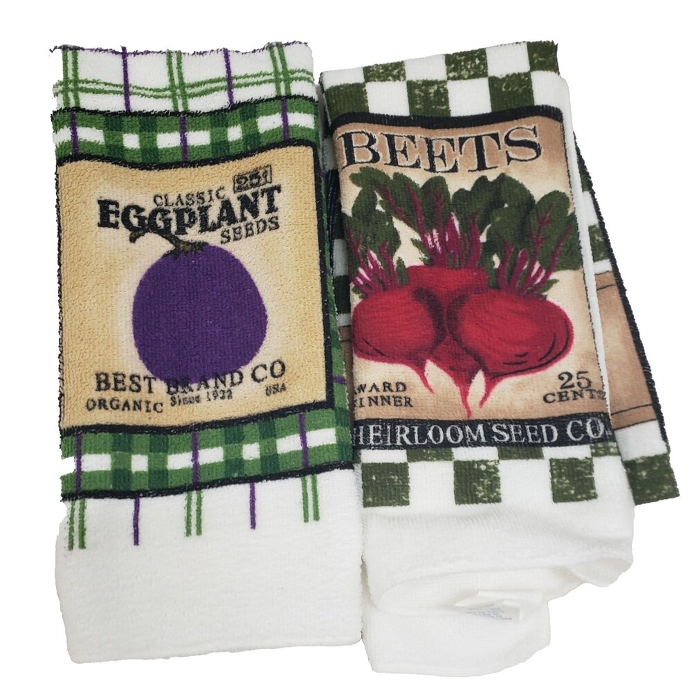 Set of 2 Same Microfiber Towels (15"x25") VEGETABLES,EGGPLATS & BEETS,Smart Home